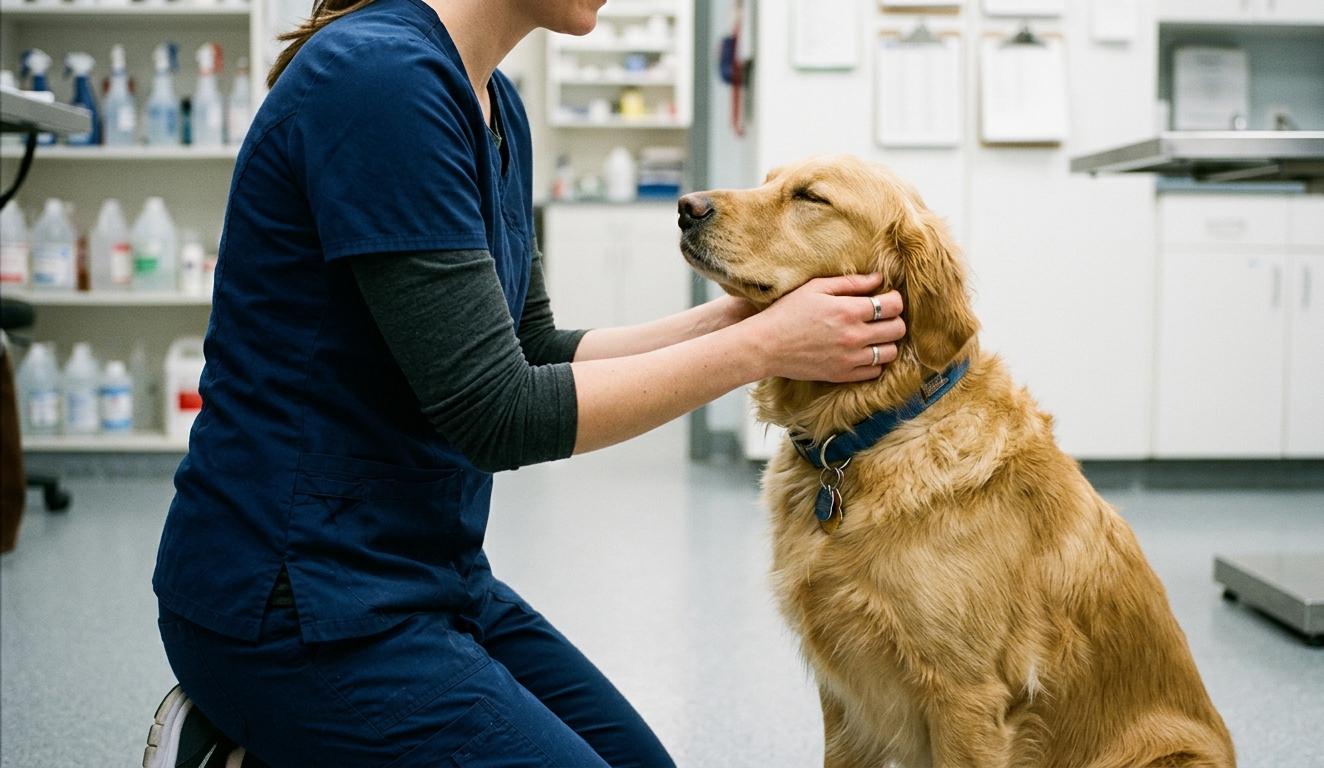 donna accarezza un cane